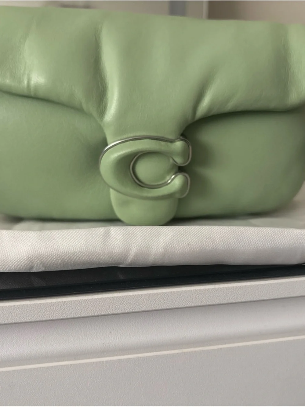 Coach Sage Green Leather Shoulder Bag with Signature C Clasp